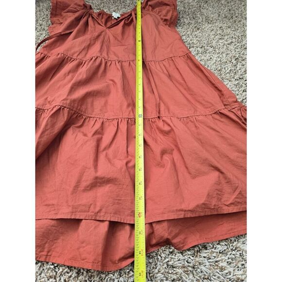 PINCH Rust Red Tiered Ruffle Sleeve Dress L Cotton Cottagecore Boho Lightweight - Picture 5 of 6